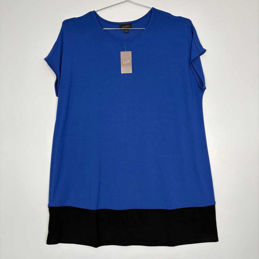 NWT‎ J. Jill Women Top Size M Blue Black Wearever Colorblock Short Sleeve Tunic